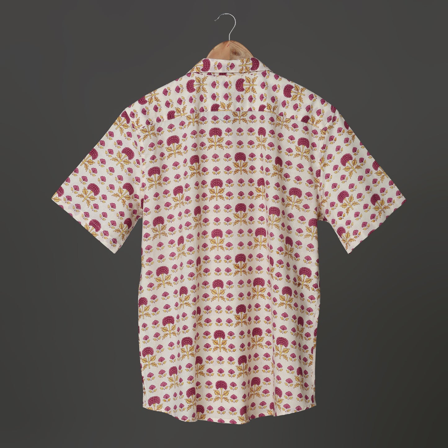 Hand Block Printed Cotton Shirt – Maroon & Mustard Tree Motif | The Royal Threads