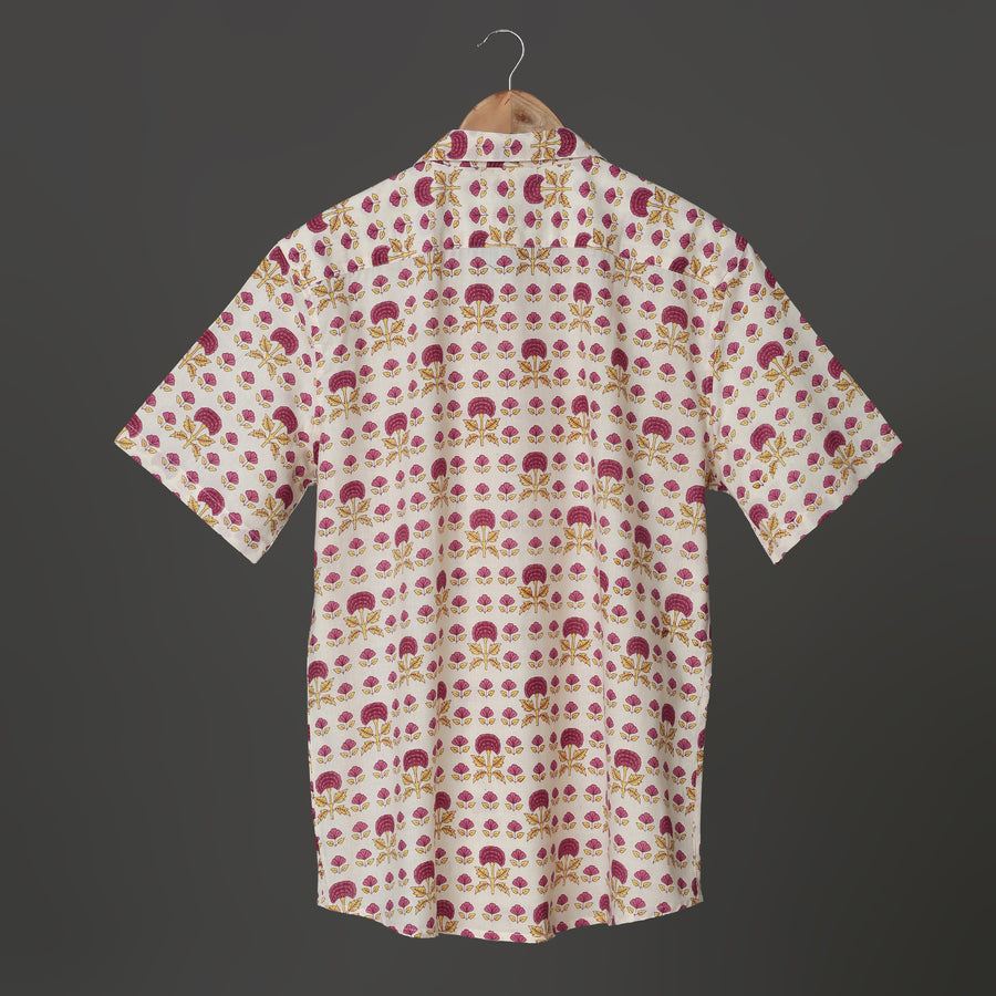 Maroon Mustard Tree Block Print Cotton Shirt for Men