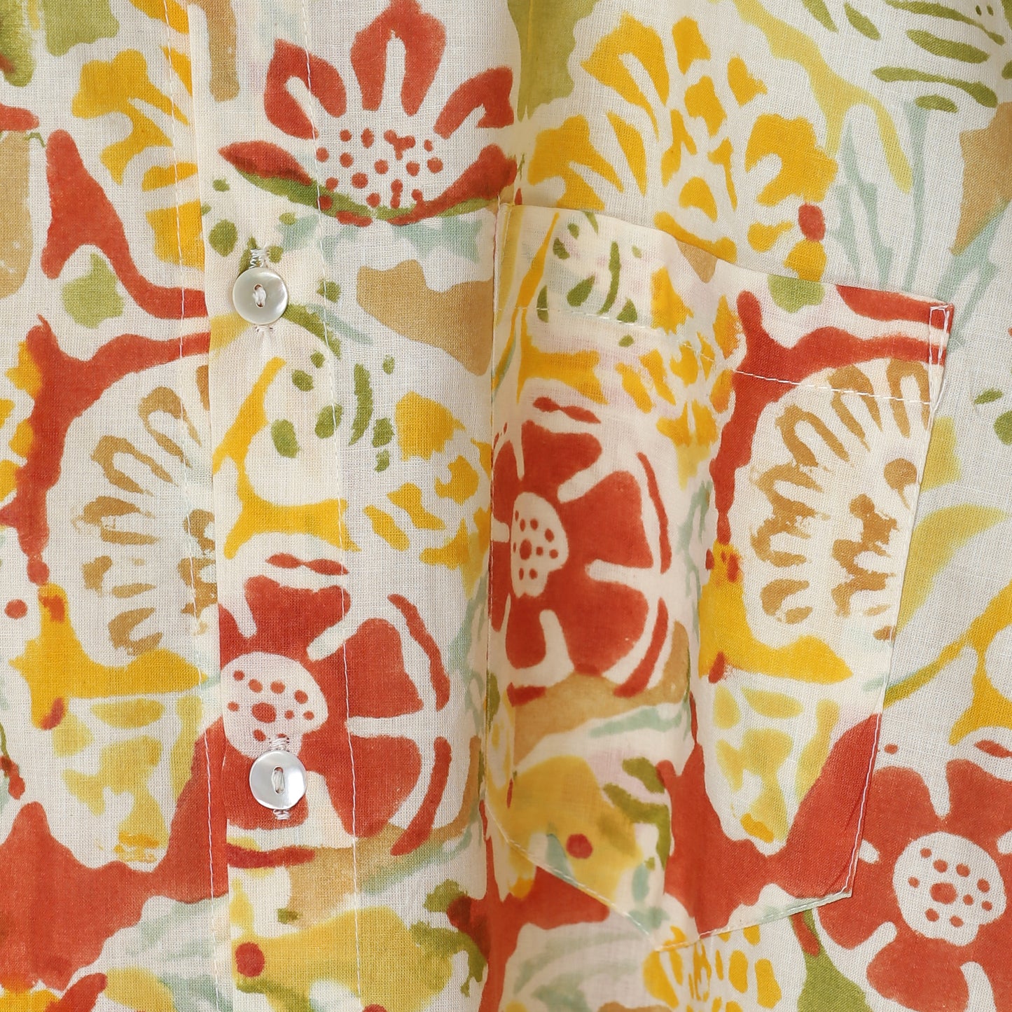 Men’s Yellow Orange Floral Block Print Cotton Shirt – Short Sleeve Collar Shirt | Jaipur Handcrafted