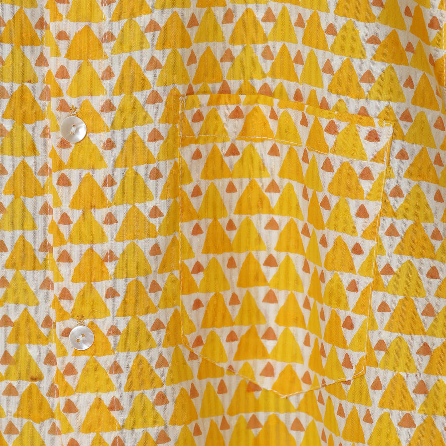 White Mustard Geometric Block Print Cotton Shirt for Men