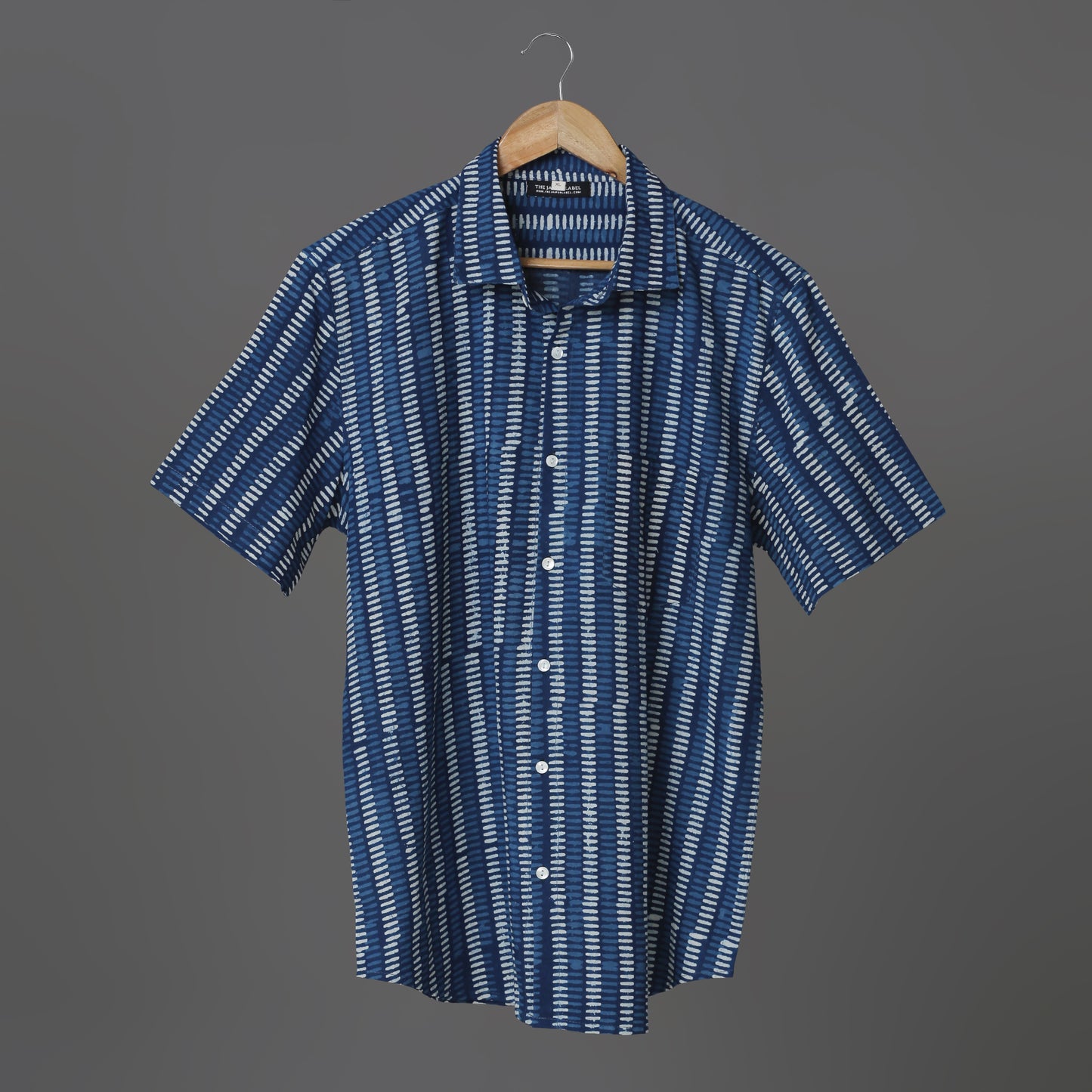 Indigo Charm Men’s Blue Cotton Shirt – Hand Block Print with Pocket | XL Size Casual Shirt