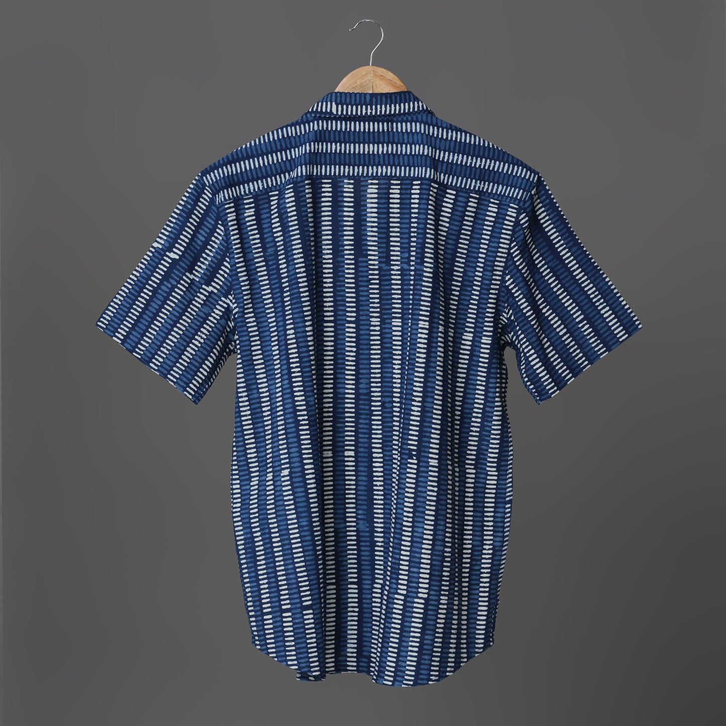 Indigo Charm Men’s Blue Cotton Shirt – Hand Block Print with Pocket | XL Size Casual Shirt