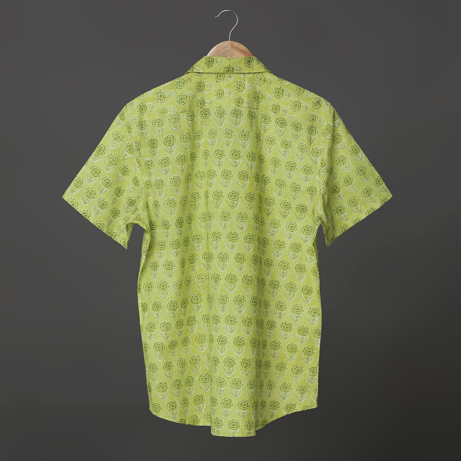 Green Rose Block Print Premium Cotton Shirt for Boy