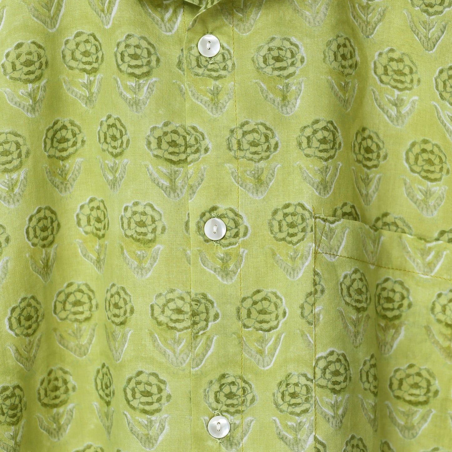 Green Rose Block Print Premium Cotton Boys Shirt Ideal for Goa Holidays Trip