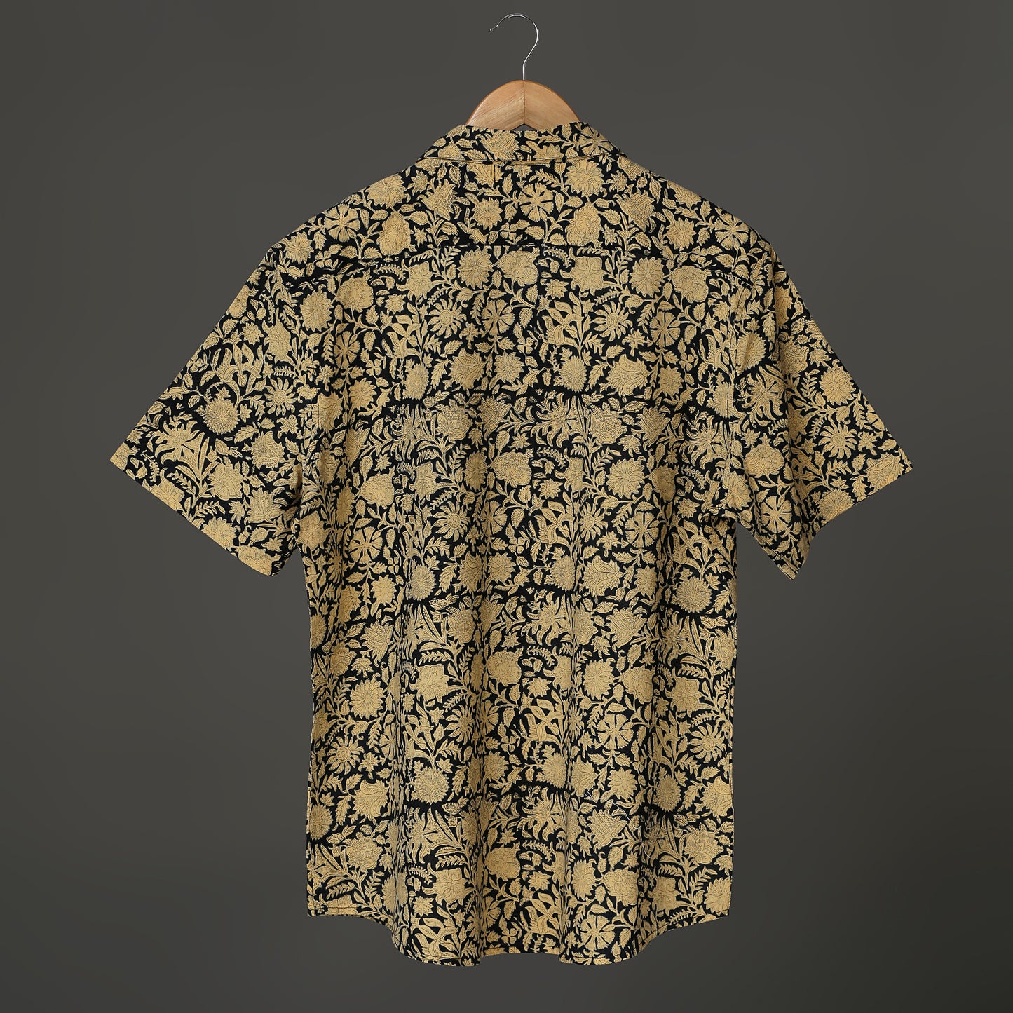 Men’s Hand Block Print Cotton Shirt – Black & Beige Floral | Jaipur Royal Threads