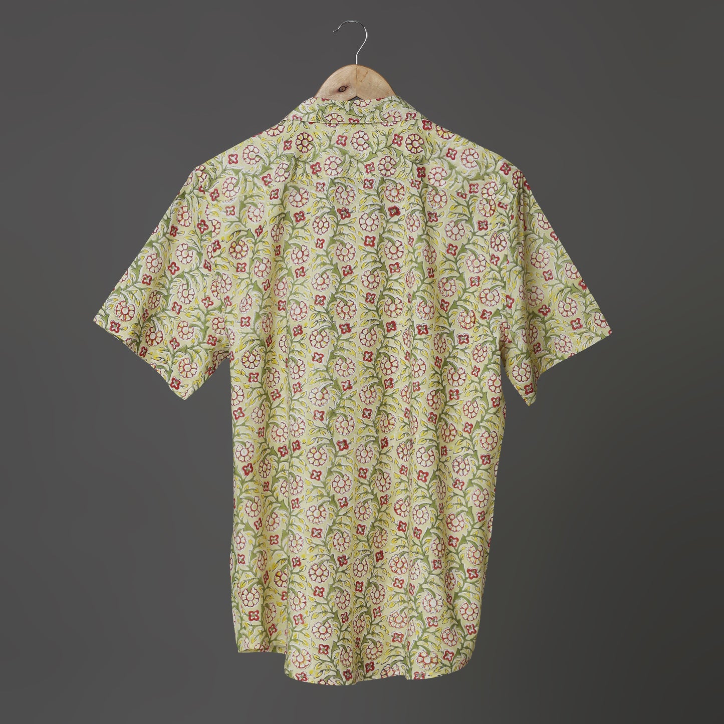 Green Small Floral Print Hand Block Print Summer Wear Cotton Shirt for Men