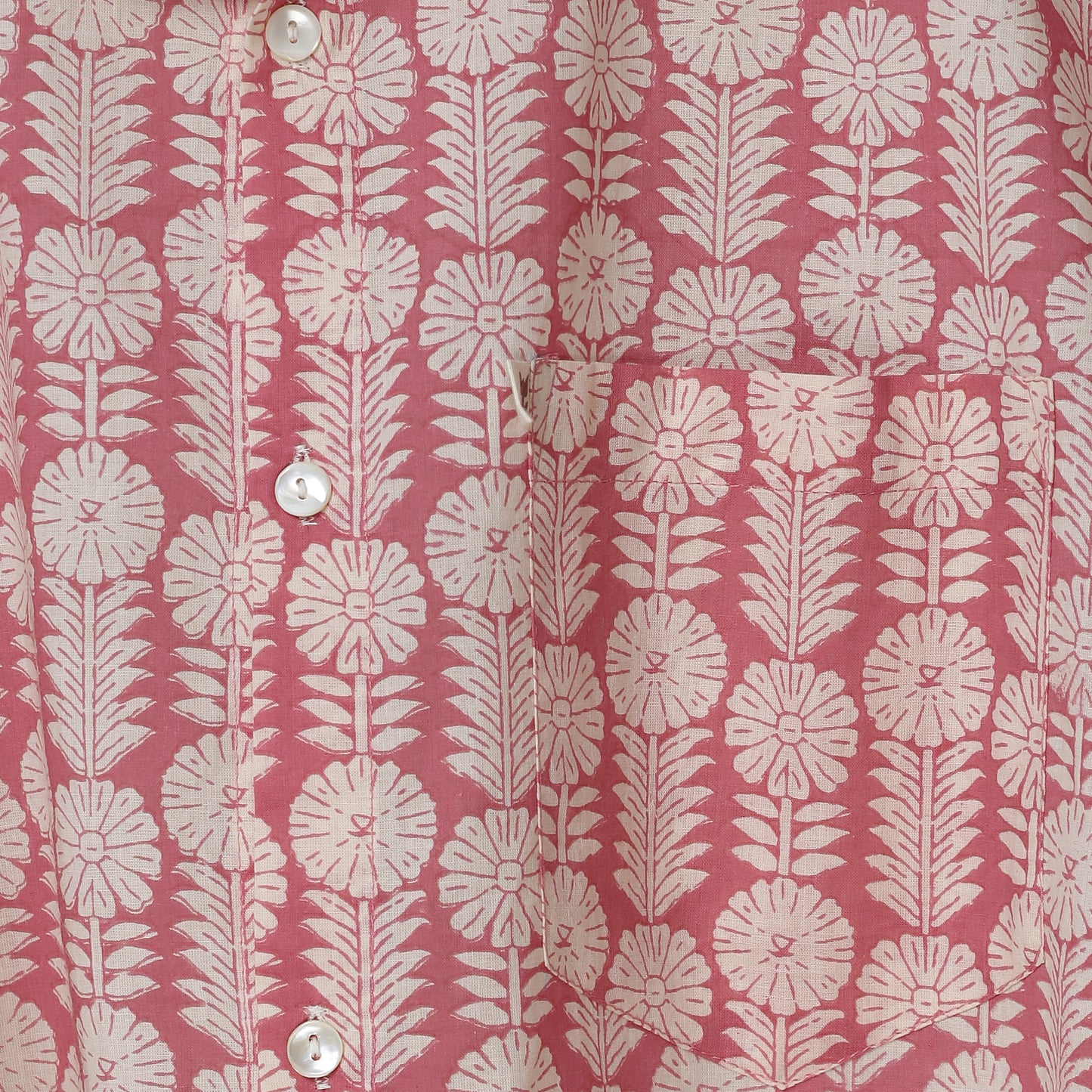 Hand Block Printed Cotton Shirt – Pink Sanganeri Pine Floral | The Royal Threads