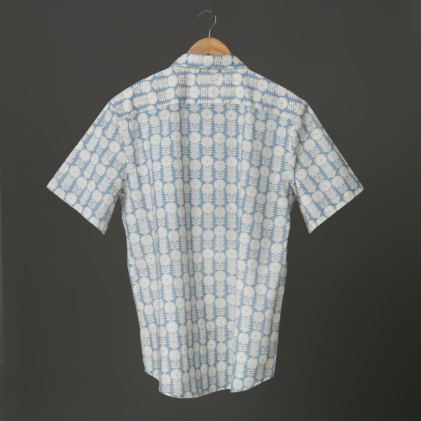 Sky Blue Men's Block Print Cotton shirt with short Sleeve ideal for Beach Pool Party