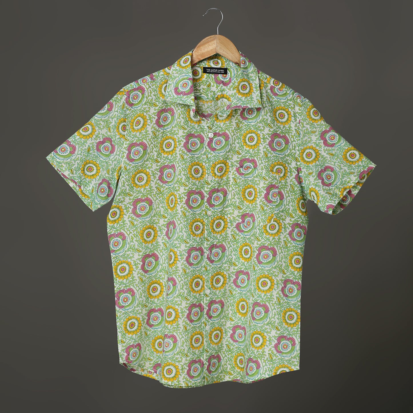 Hand Block Printed Cotton Shirt – Floral Mughal Motif | The Royal Threads