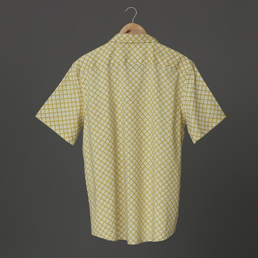 Mustard Hand Block Printed Cotton Short Sleeve Shirt for Men