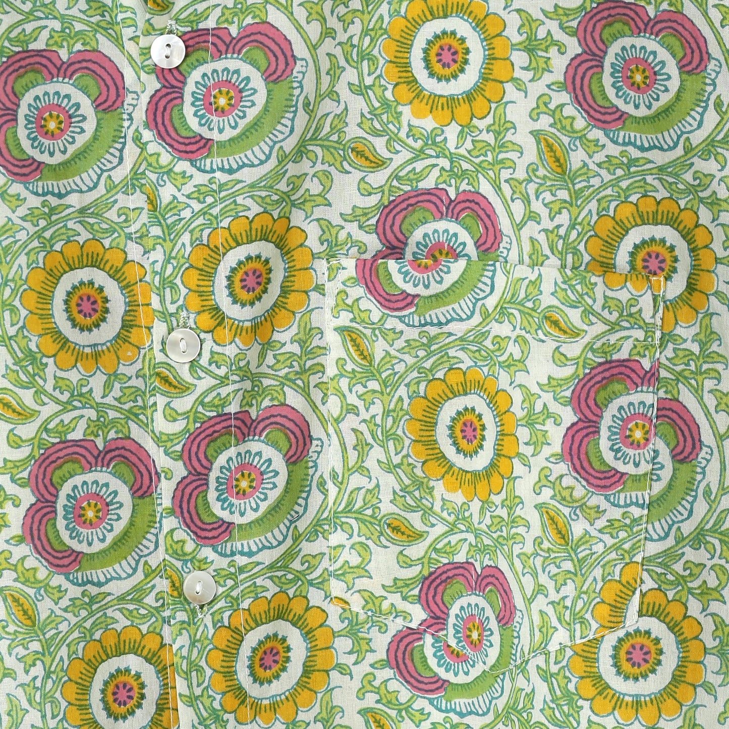 Hand Block Printed Cotton Shirt – Floral Mughal Motif | The Royal Threads