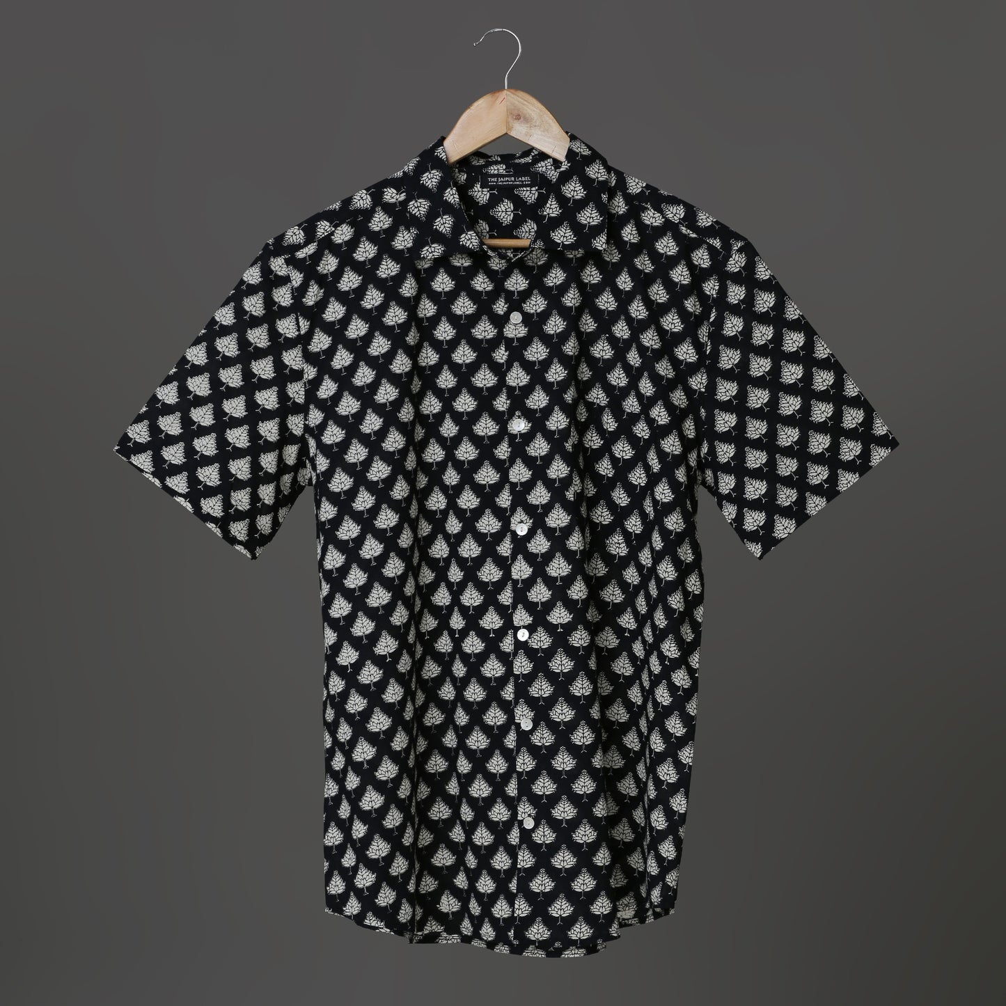 Designer Black Shirt with White Leaf Block Print Ideal for Every Occassion