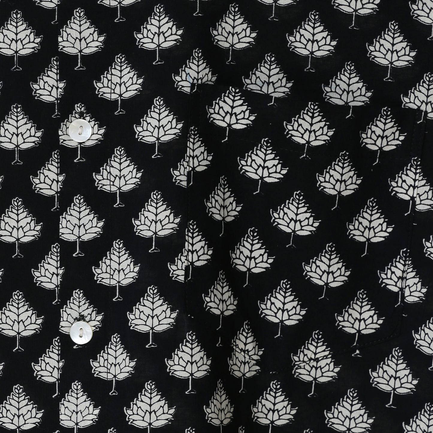 Designer Black Shirt with White Leaf Block Print Ideal for Every Occassion