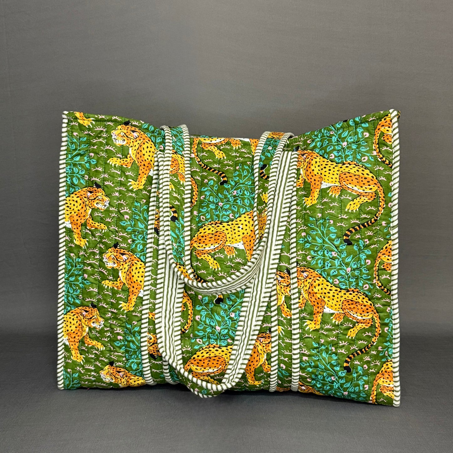 Designer Green Tiger Motif Reversible Cotton Tote Bag