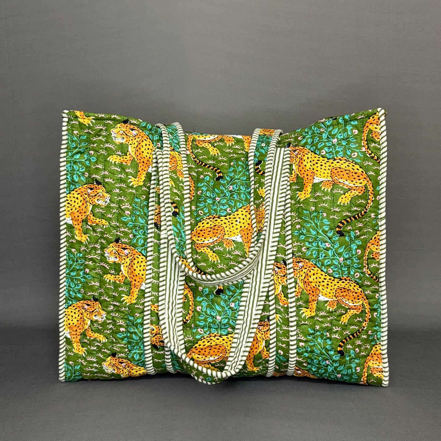 Designer Green Tiger Motif Reversible Cotton Tote Bag