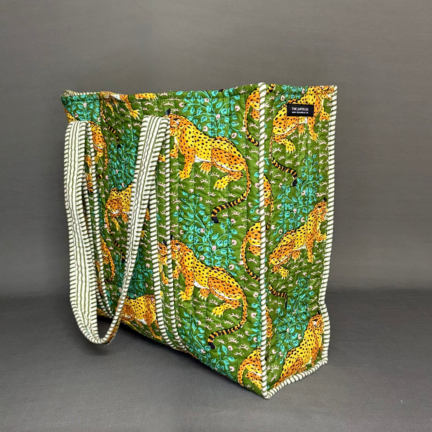 Designer Green Tiger Motif Reversible Cotton Tote Bag
