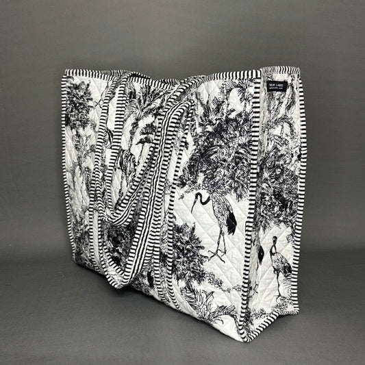 Black & White Jungle Print Designer Cotton Quilted Tote Bag