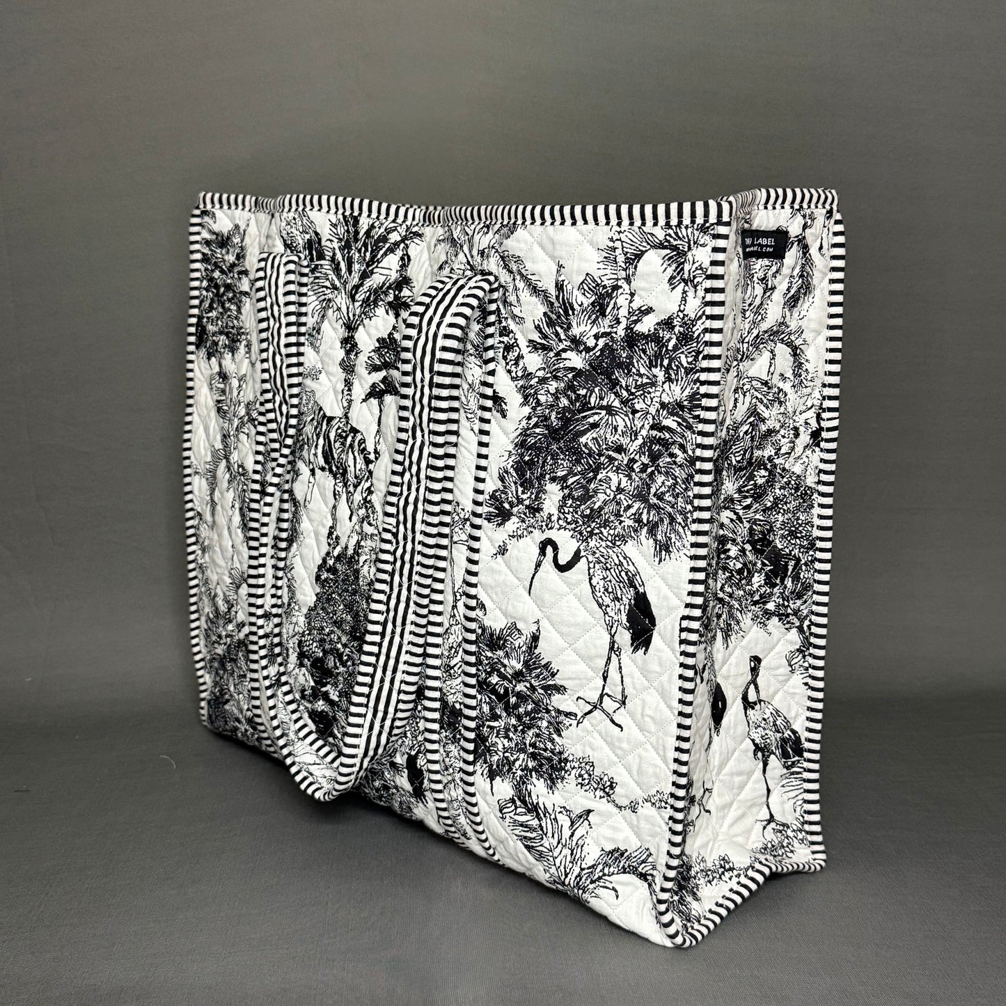 Black & White Jungle Print Designer Cotton Quilted Tote Bag