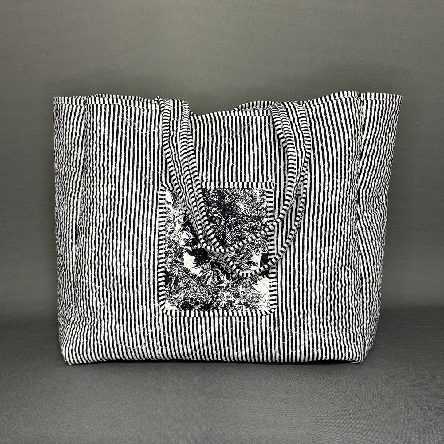 Black & White Jungle Print Designer Cotton Quilted Tote Bag