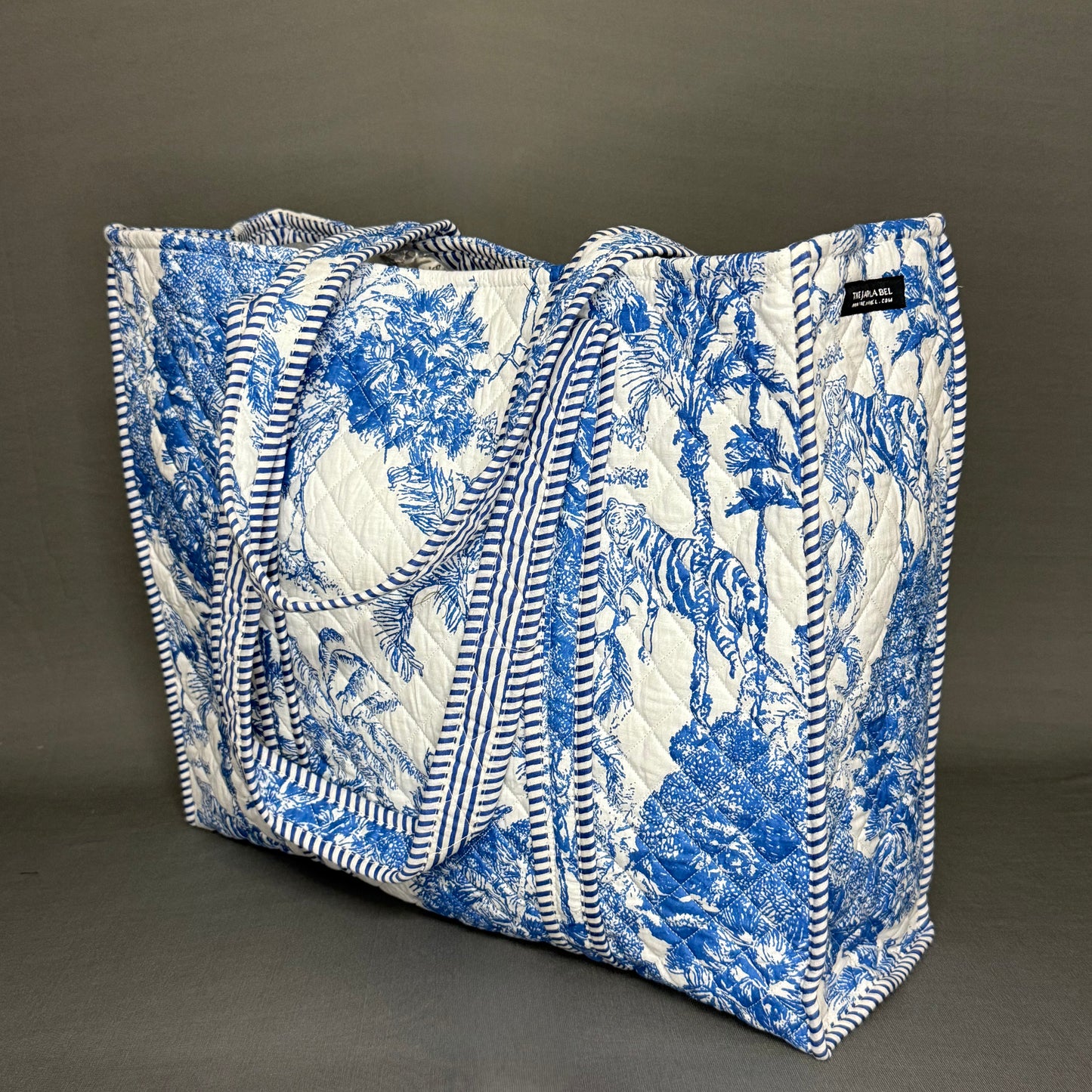 Blue White Jaipur Jungle Print Reversible Pure Cotton Tote Bag