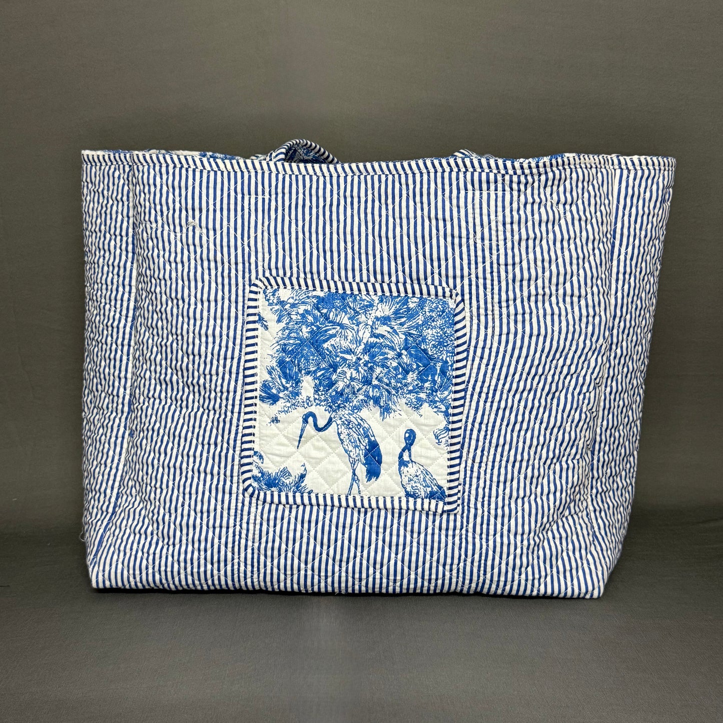 Blue White Jaipur Jungle Print Reversible Pure Cotton Tote Bag