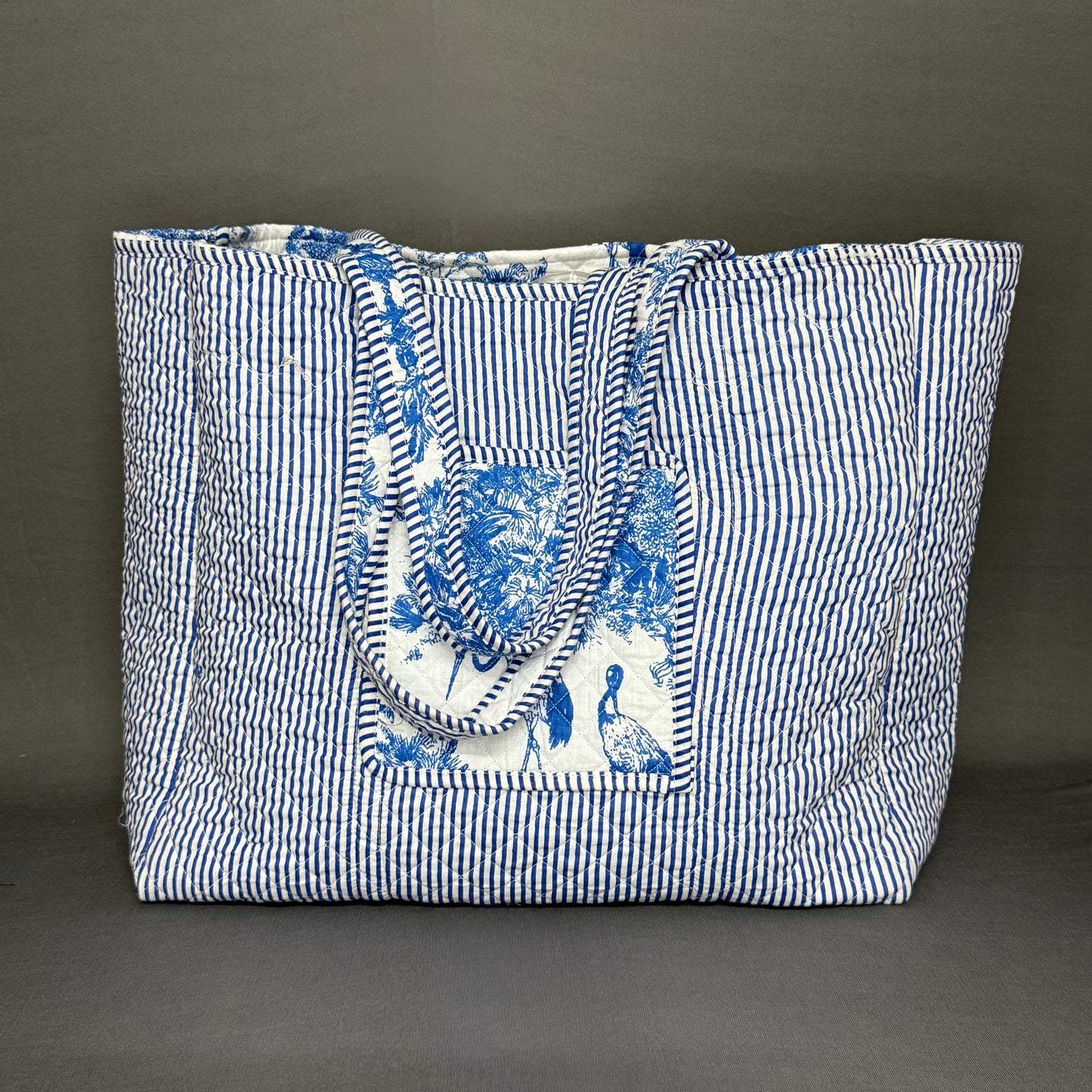 Blue White Jaipur Jungle Print Reversible Pure Cotton Tote Bag