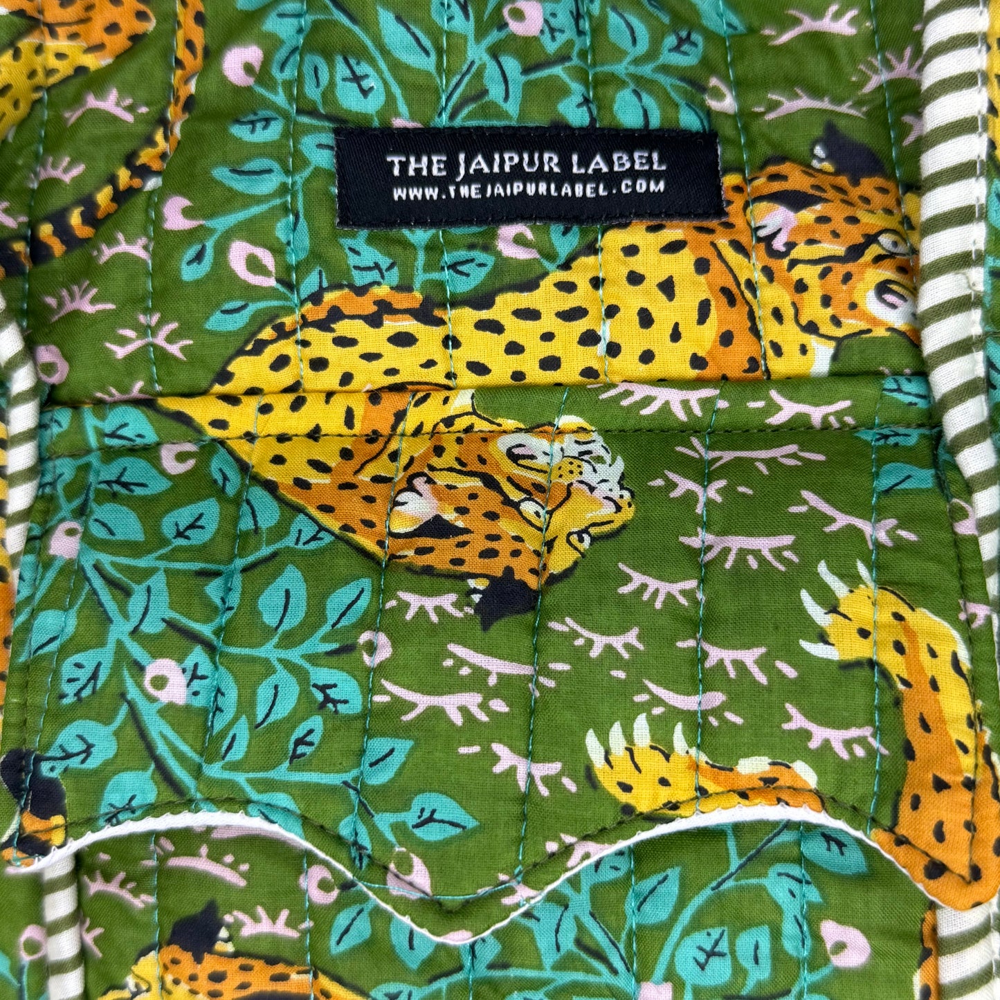 Hand Block Printed Jungle Duffle Bag – Green Cheetah Print Cotton Travel Bag