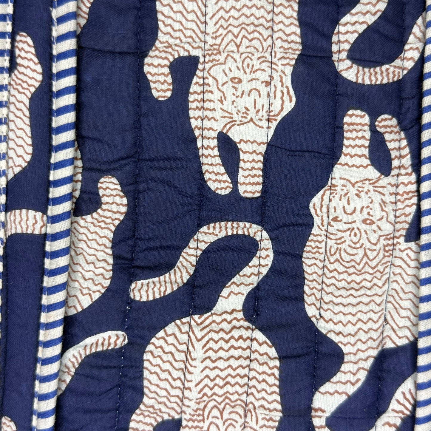 Designer Hand Block Printed Blue Duffle Bag with Tiger Print