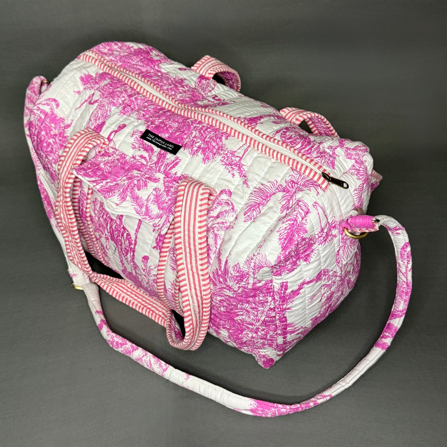 Jaipur Jungle print bright Pink color cotton quilted Duffle bag