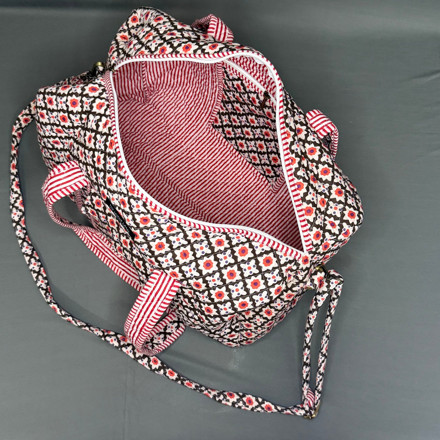 Black & Red White Floral Print Designer Pure Cotton Duffle bag