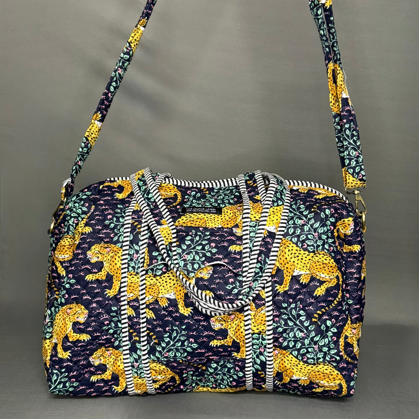 Wild Safari Hand Block Printed Purple Cotton Duffle Bag