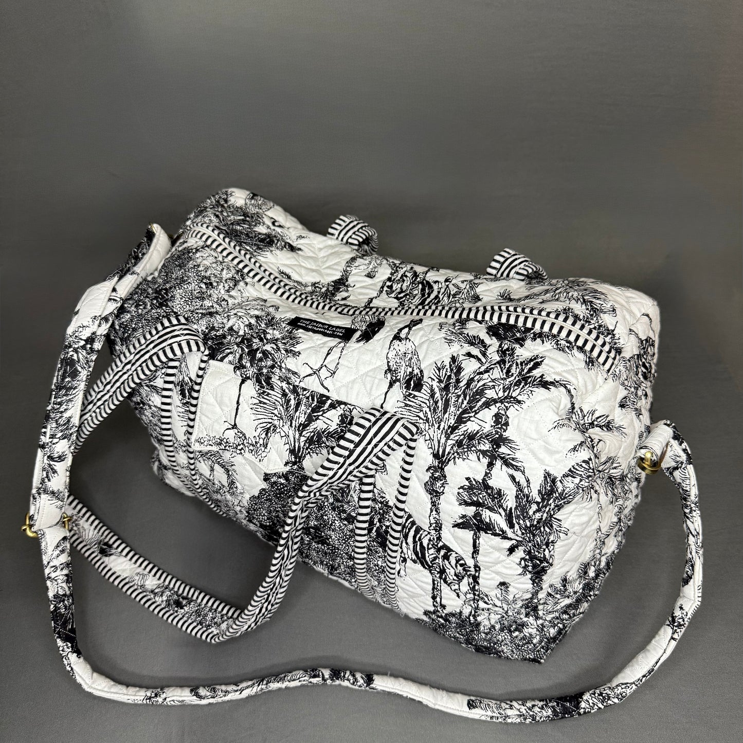 Black & White Jaipur Jungle Theme Quilted Block Print Duffle Bag