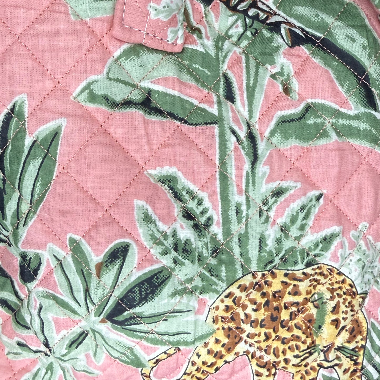 Hand Block Printed Jungle Duffle Bag – Green & Pink jungle Theme