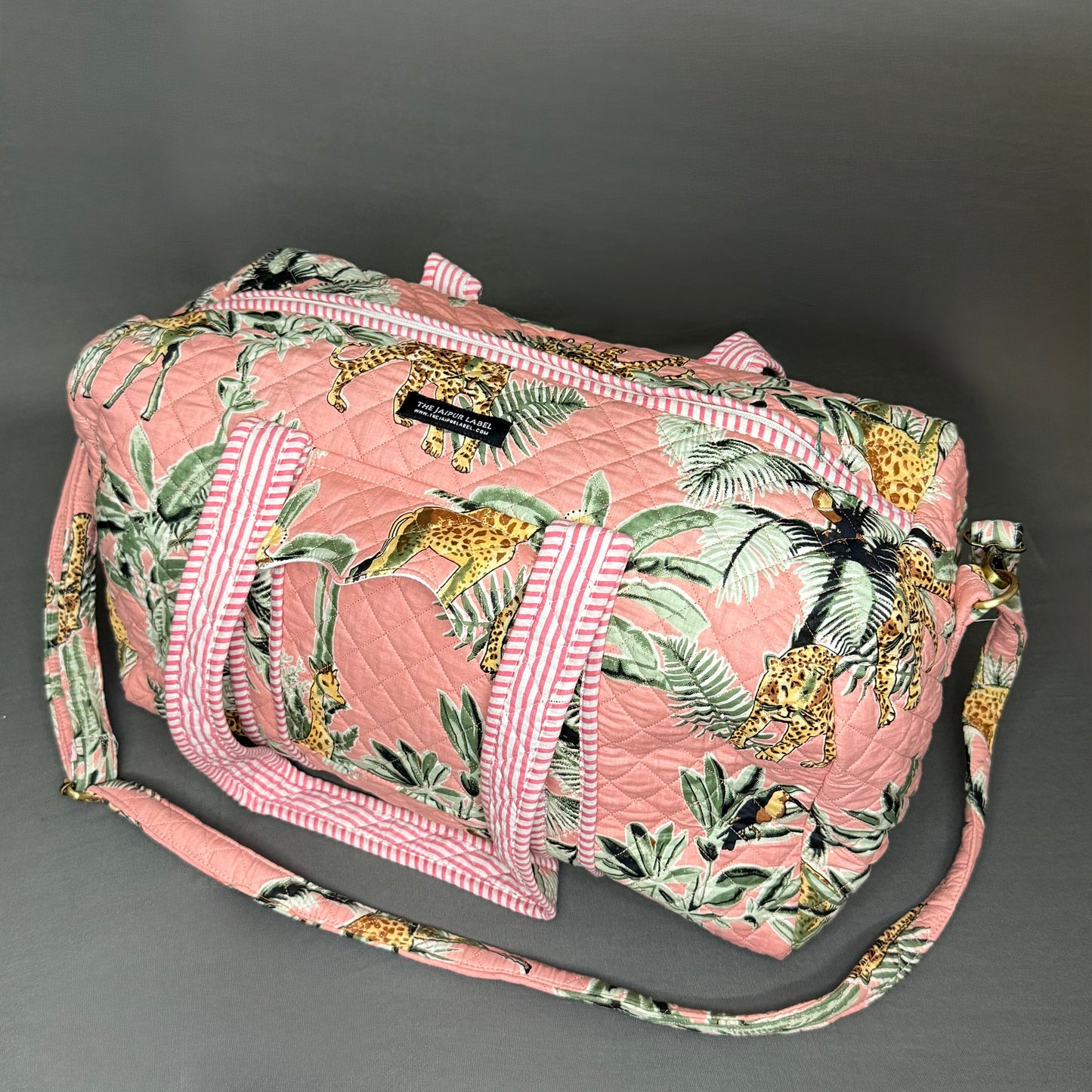 Hand Block Printed Jungle Duffle Bag – Green & Pink jungle Theme
