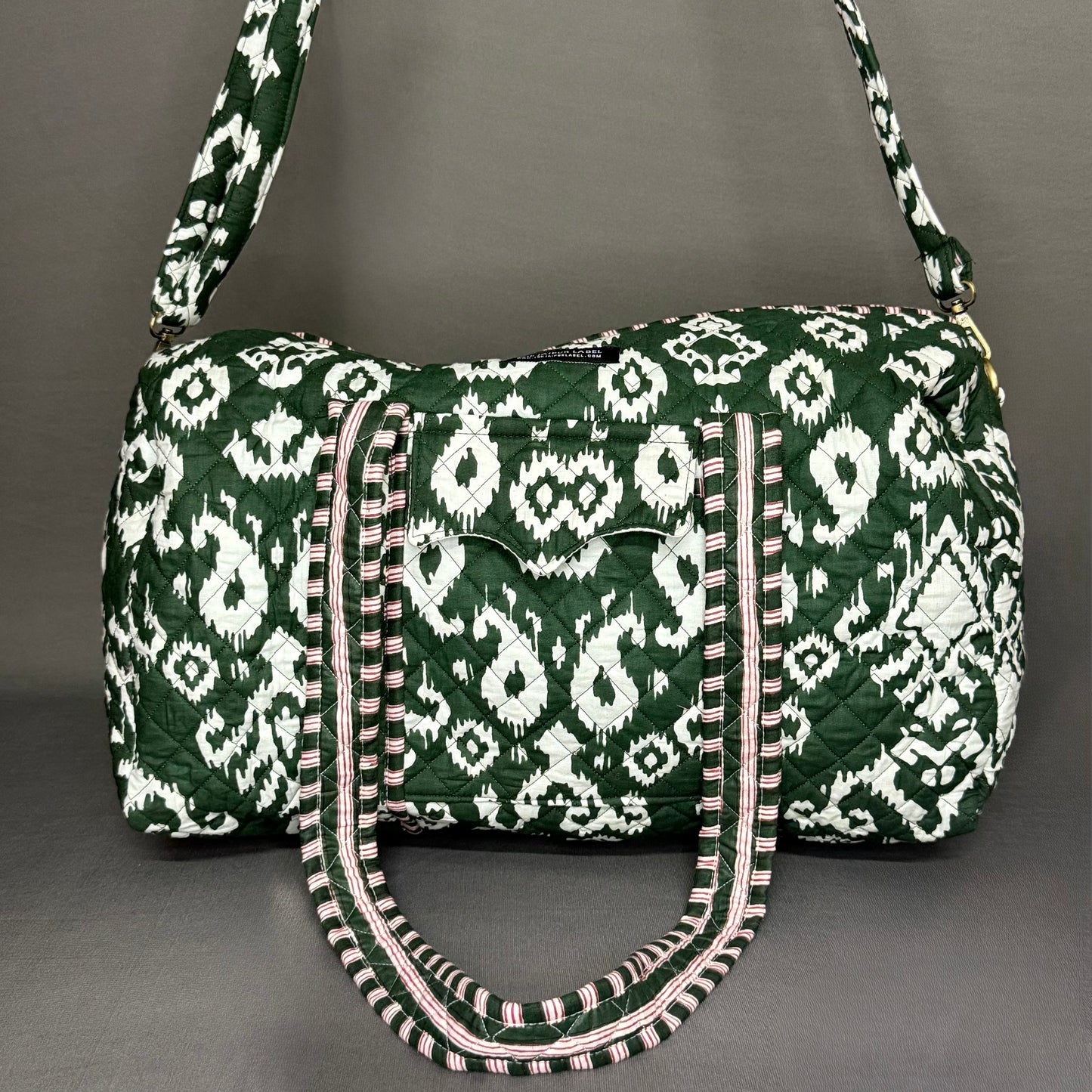 Green Ikkat Print Spacious light weight Pure Cotton Duffle Bag