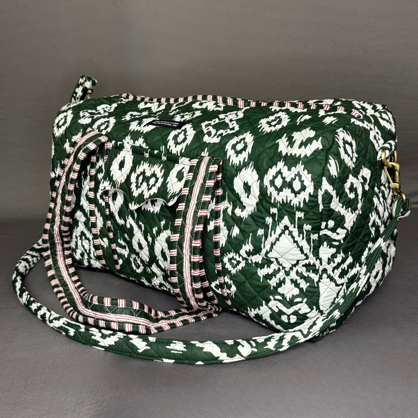 Green Ikkat Print Spacious light weight Pure Cotton Duffle Bag