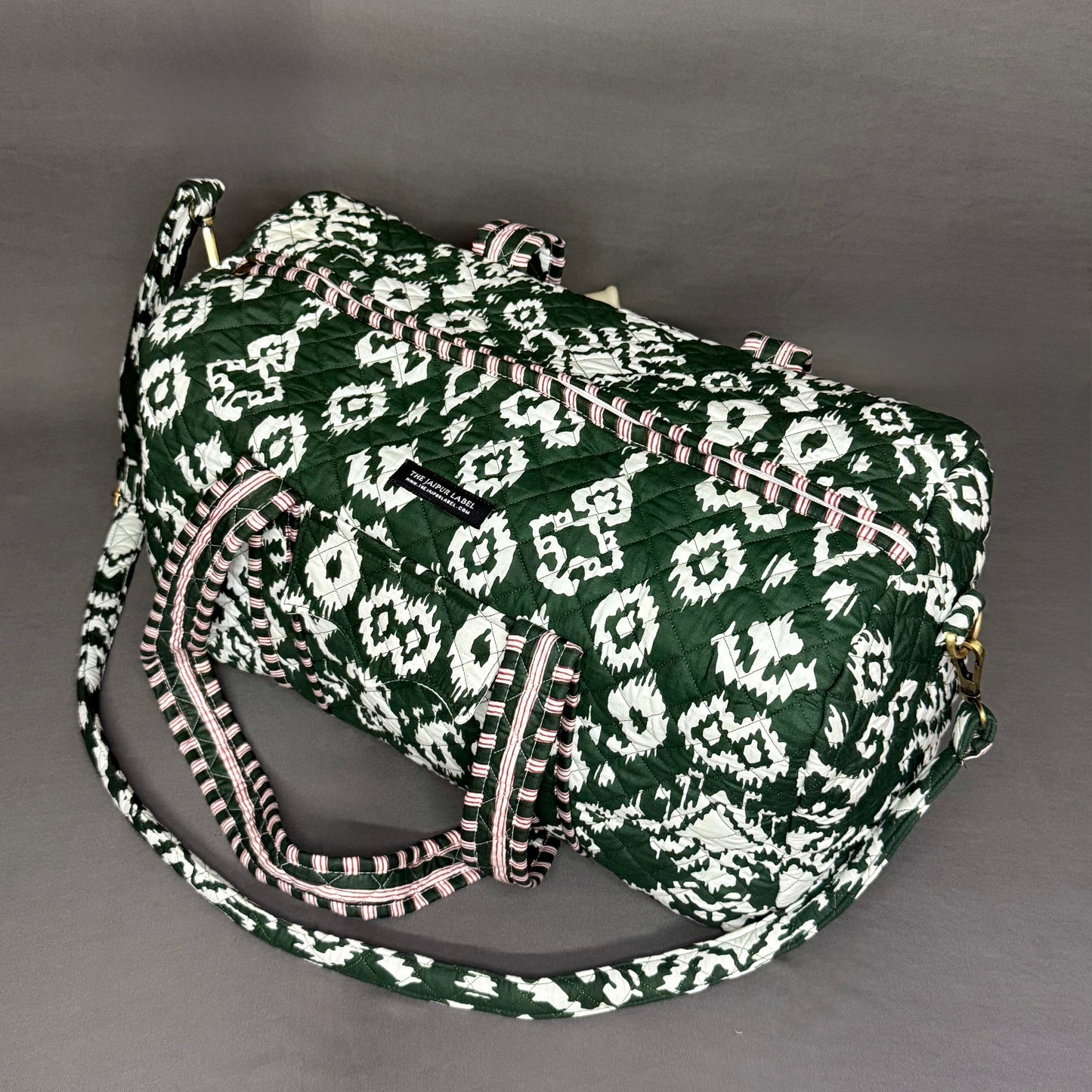 Green Ikkat Print Spacious light weight Pure Cotton Duffle Bag