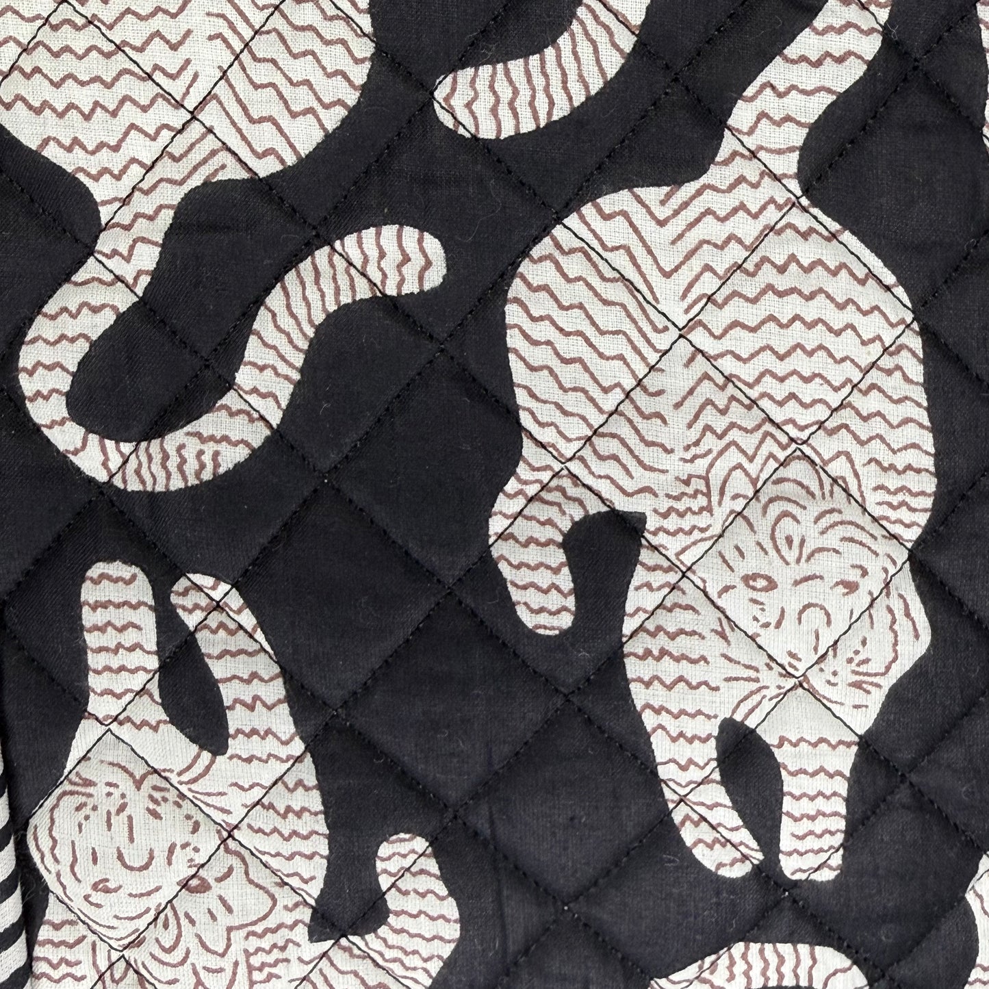 Black Chinese Tiger Block Print Hand Made Duffle Bag Ideal for Short Travel