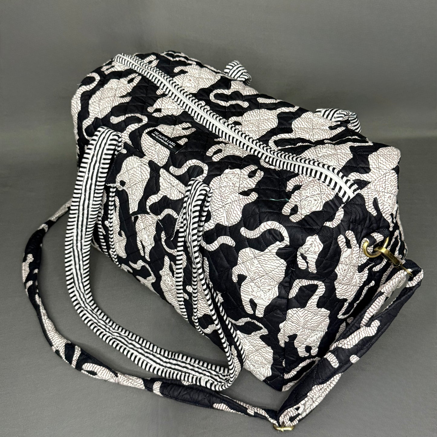 Black Chinese Tiger Block Print Hand Made Duffle Bag Ideal for Short Travel