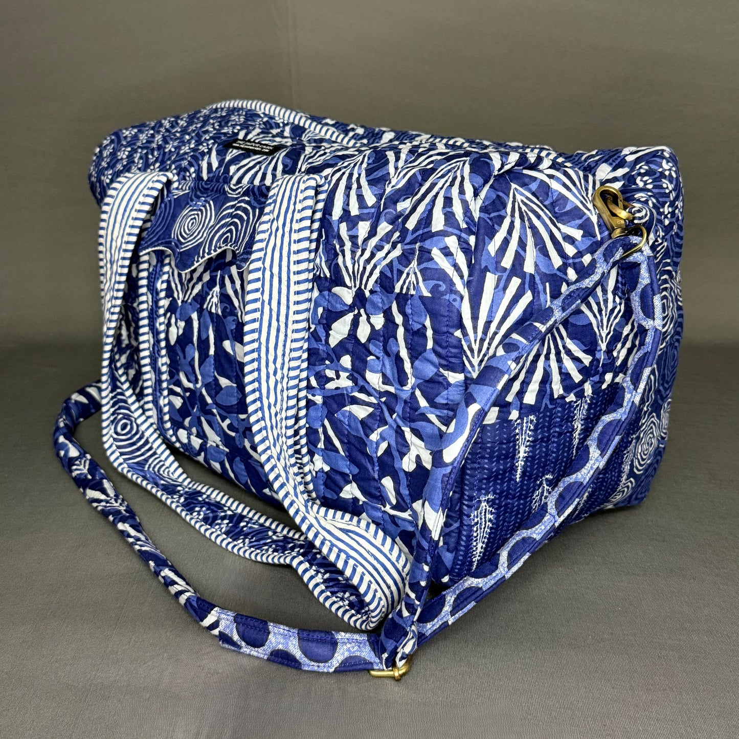 Indigo Blue Block Printed patch style Pure Cotton Duffle Bag
