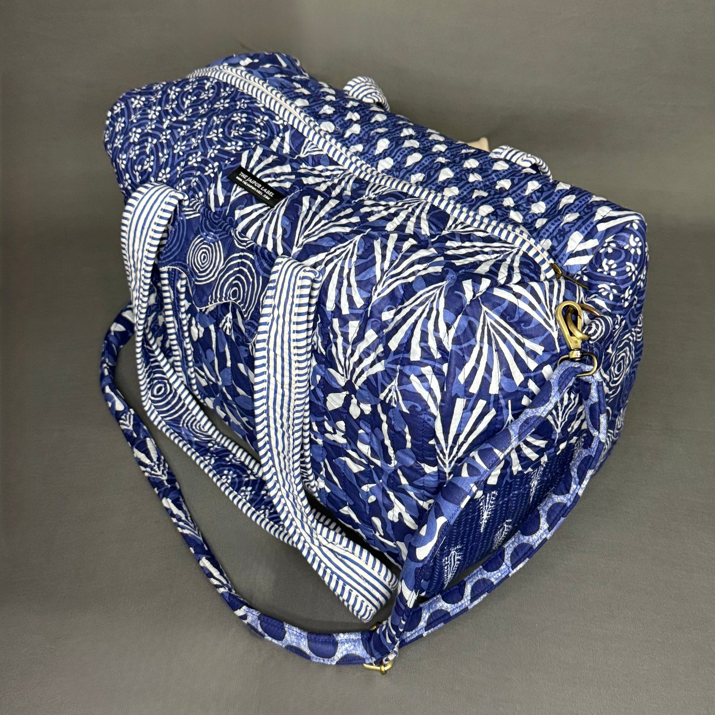 Indigo Blue Block Printed patch style Pure Cotton Duffle Bag
