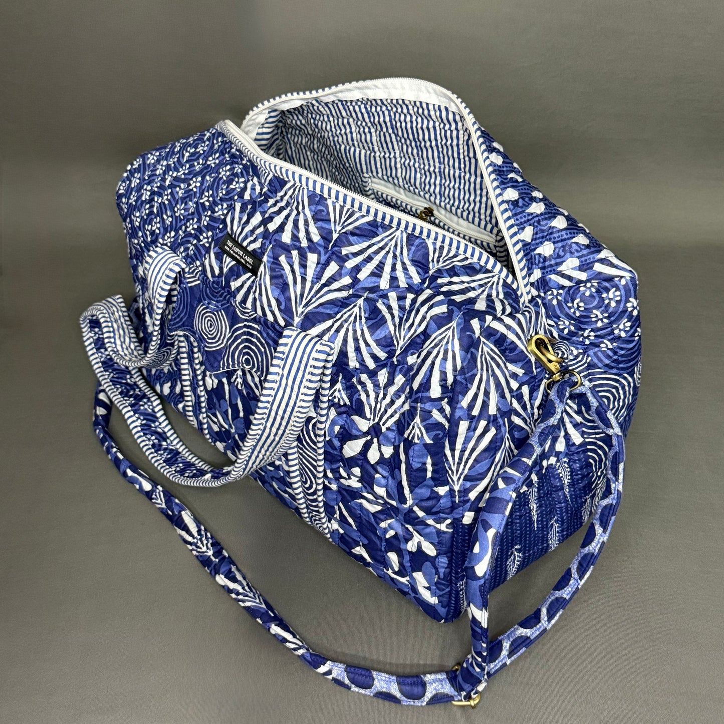 Indigo Blue Block Printed patch style Pure Cotton Duffle Bag