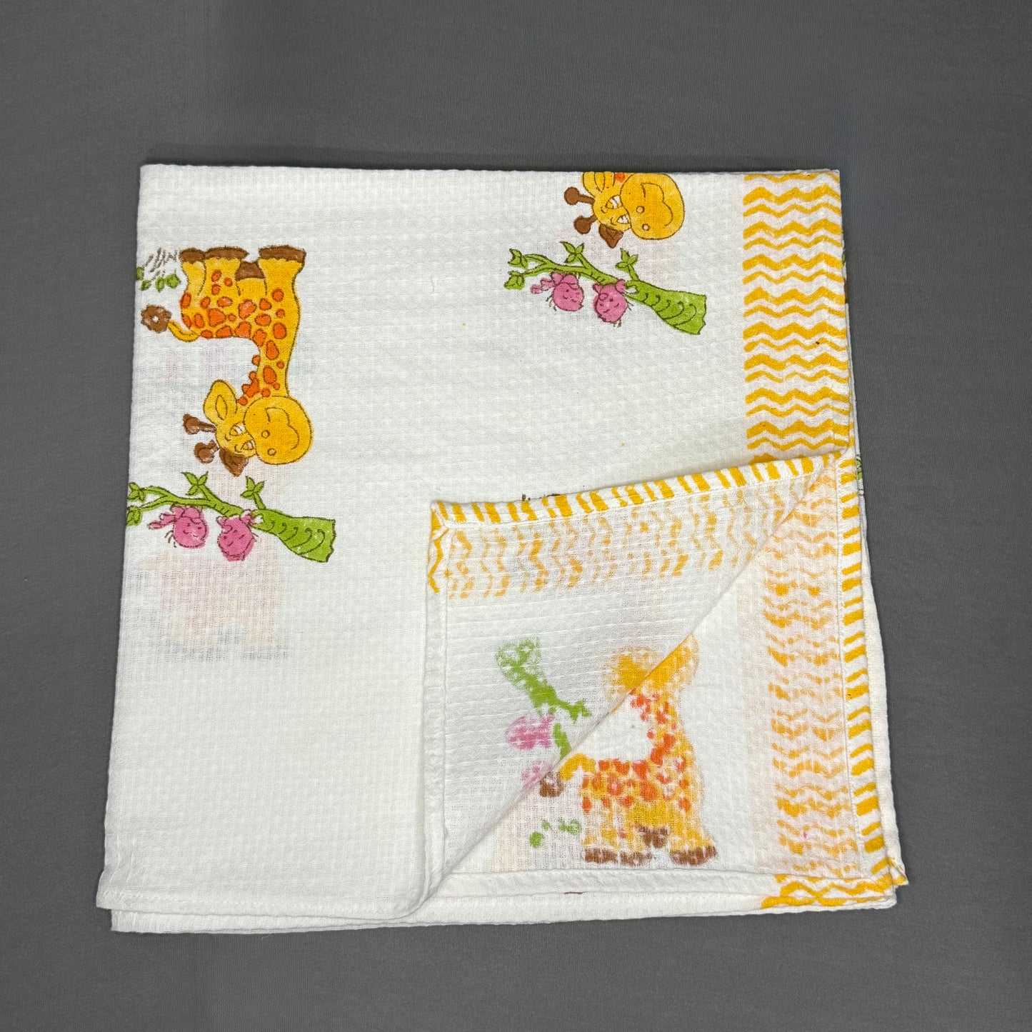 Giraffe & Chirpy Birds Kids Towel Set – Waffle Cotton | Handcrafted in Jaipur