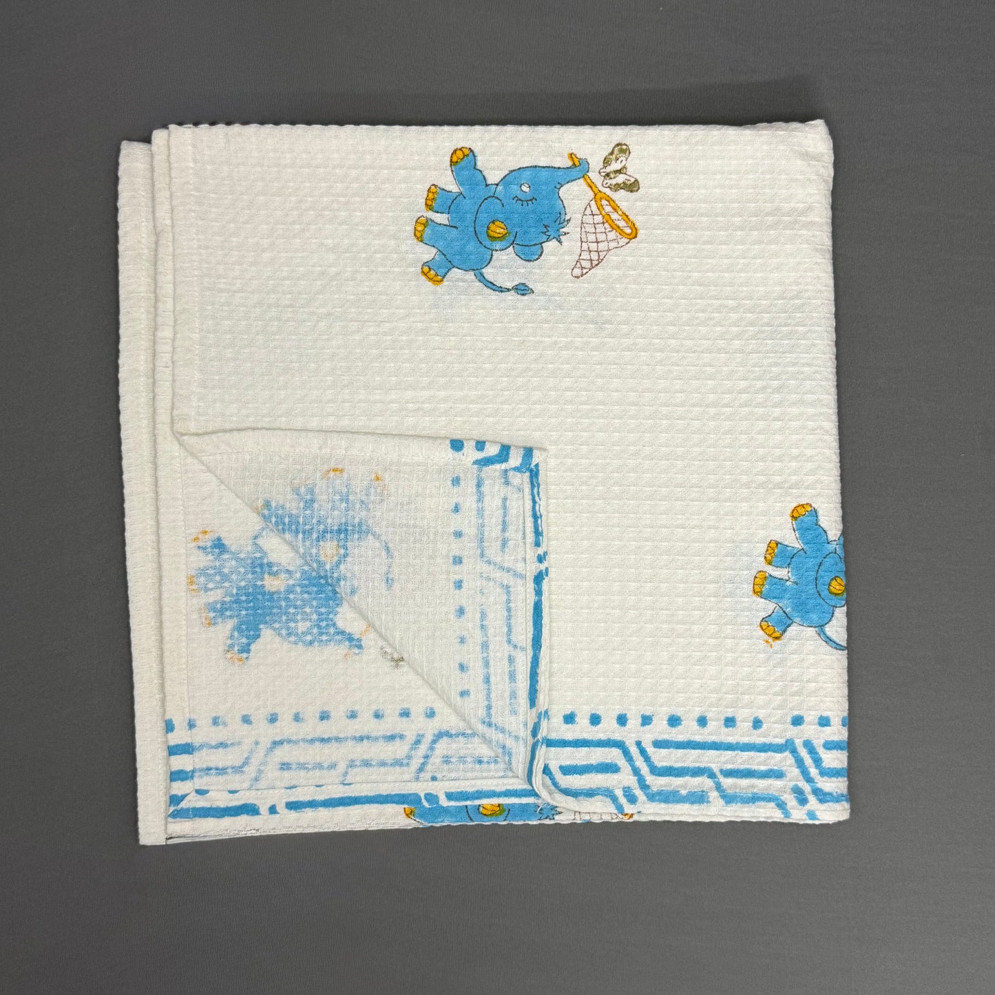Butterfly Chase Elephant Towel Set – Blue & White Cotton | Jaipur Van Phool Collection 2025