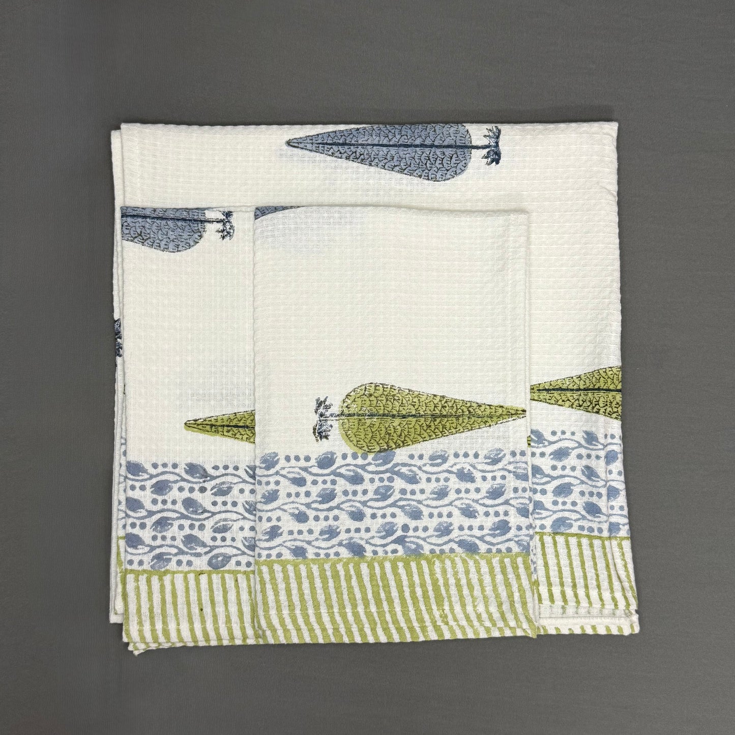 Elegant Peacock Garden Towel Set – Hand Block Printed Cotton | Jaipur Van Phool Collection 2025