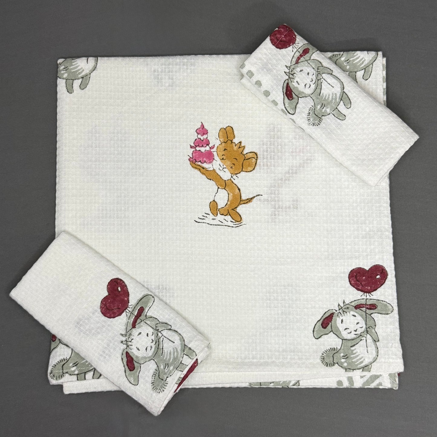 Cake & Cuddles Block Print Towel Set – Handcrafted Whimsy from Jaipur Van Phool Collection 2025