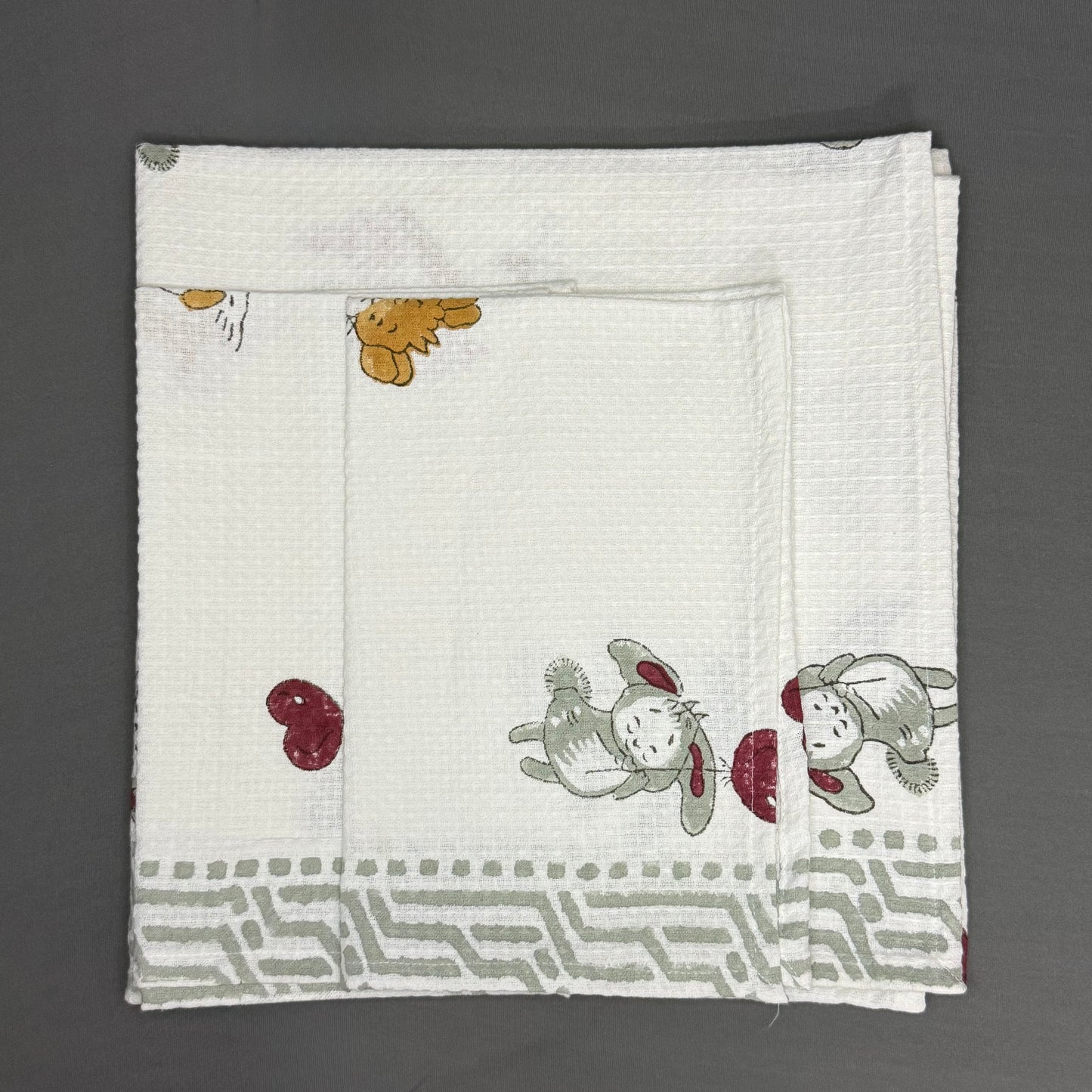 Cake & Cuddles Block Print Towel Set – Handcrafted Whimsy from Jaipur Van Phool Collection 2025