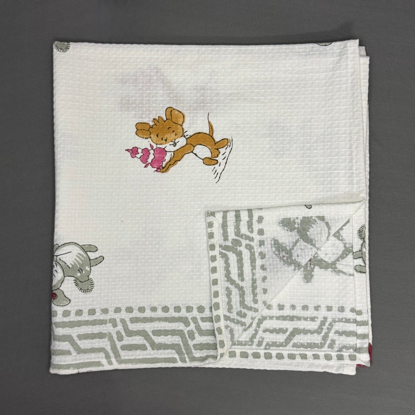 Cake & Cuddles Block Print Towel Set – Handcrafted Whimsy from Jaipur Van Phool Collection 2025