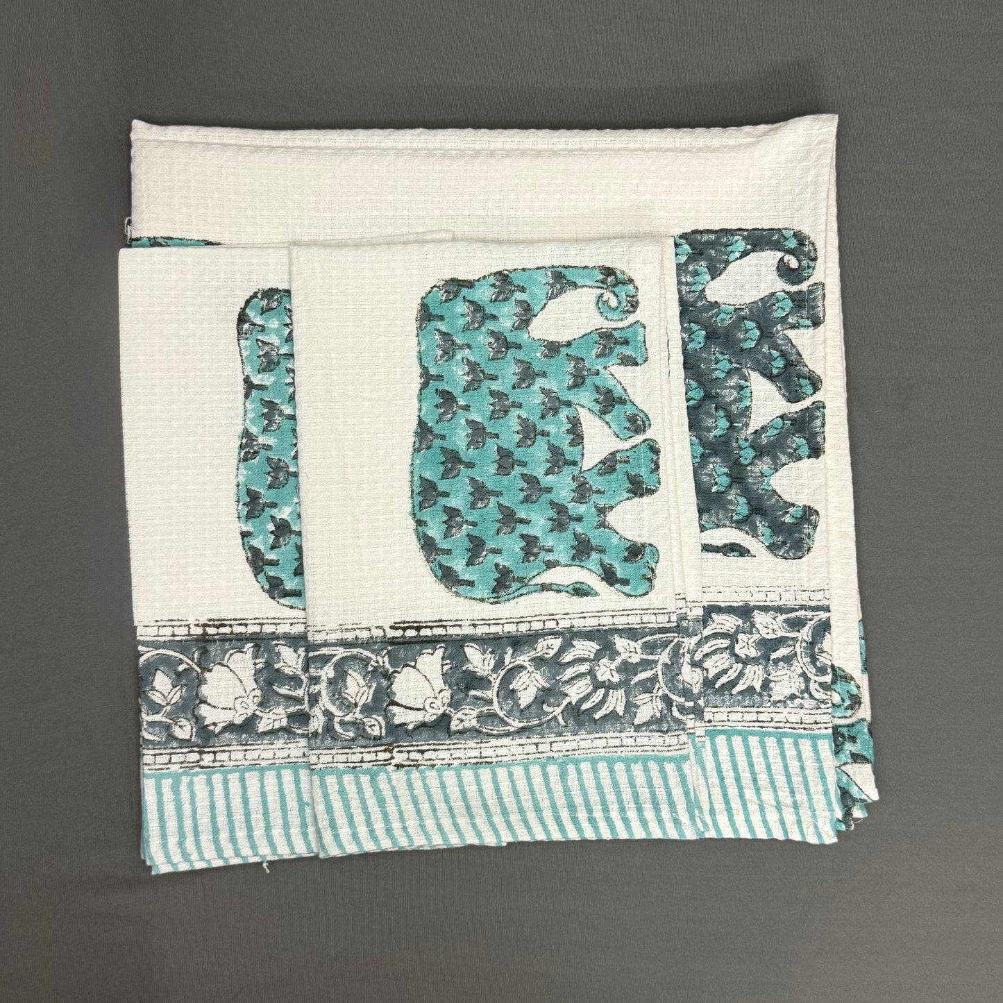 Royal Elephant Block Print Cotton Towel Set – Handcrafted Elegance | Jaipur Van Phool Collection 2025