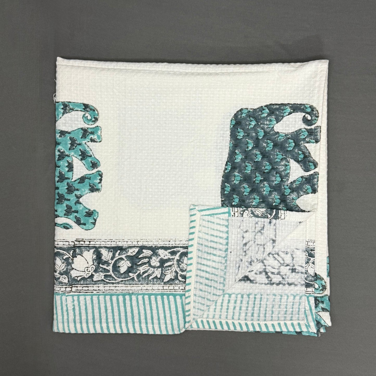 Royal Elephant Block Print Cotton Towel Set – Handcrafted Elegance | Jaipur Van Phool Collection 2025
